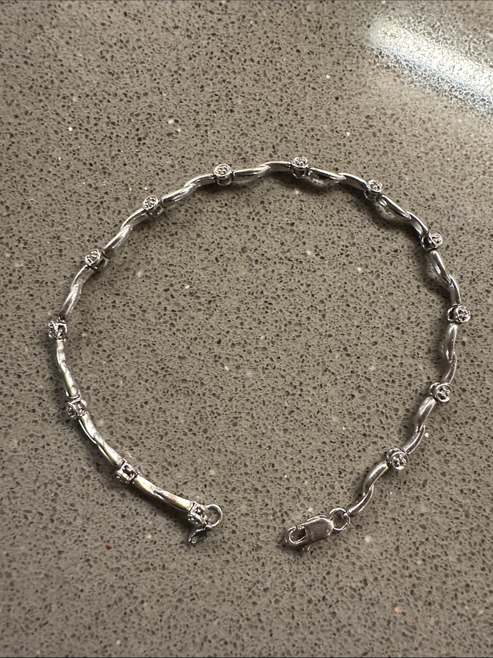 Zales Silver-Tone Station Link Bracelet with diamond accents
